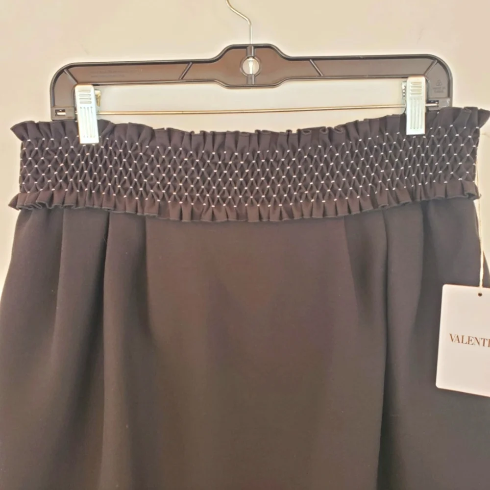 nwt Valentino Smock-Waist A-Line Crepe Wool-Blend Ankle-Length Black Ski…
